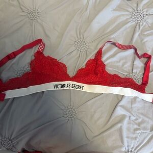 Victoria's Secret Red Lace Bra with White Band